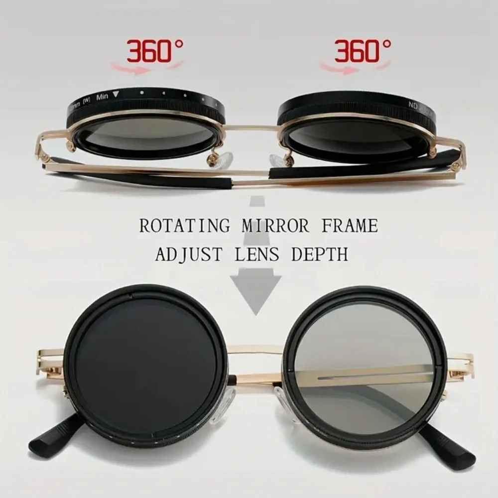 Adjustable Tint Polarized Round Sunglasses, Color All Black